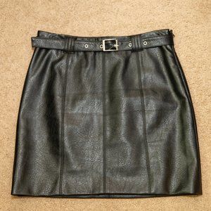 UO Black Leather Sean Belted Mini Skirt